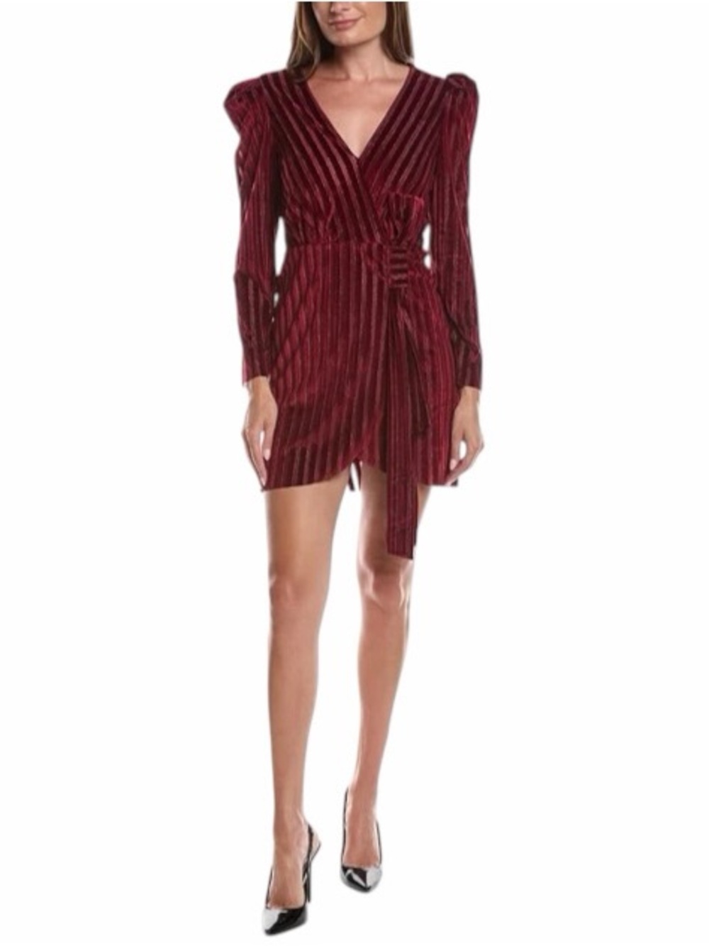 Layered with Love Dark Red Velvet Striped Mini Dress Womens M
